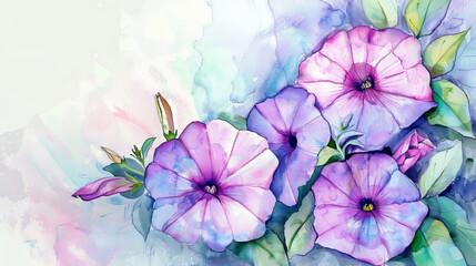painting watercolor flower background illustration floral nature. Purple flower background for greeting cards weddings or birthdays. Copy space.