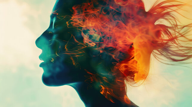 A woman standing with her hair blowing in the wind
