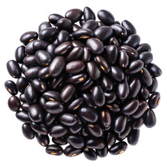 Black Beans – Close-Up: A close-up shot of shiny black beans, showcasing their smooth texture, isolated on a transparent background. cut out
