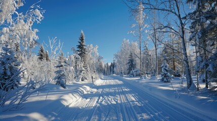Obraz premium Winter Scenery with Cross Country Skiing Trail