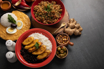 Buffet table full of lunch assorted dishes Peru Peruvian food