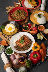 Buffet table full of lunch assorted dishes Peru Peruvian food