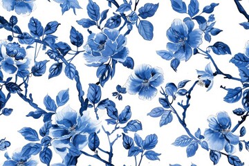 Obraz premium Watercolor Seamless pattern with blue and white