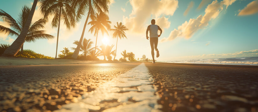people running with beach view during sunrice