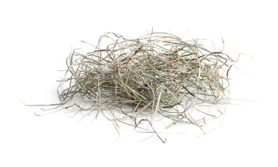 Dried hay isolated on white. Livestock feed