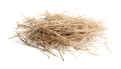 Dried straw isolated on white. Livestock feed