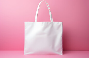 White tote bag mock up on pink background.