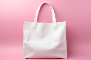 White tote bag mock up on pink background.