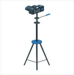 camera on a tripod, vector image realistic camera in black on a white background. Vector illustration of a DSLR Camera on a Tripod isolated
