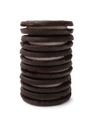 Stack of tasty sandwich cookies isolated on white