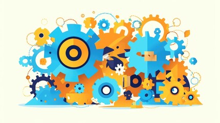 Fototapeta premium The business concept is represented in gear symbols with a flat design style depicted in a raster format
