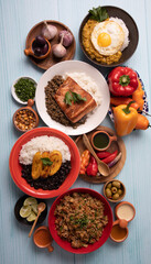 Buffet table full of lunch assorted dishes Peru Peruvian food