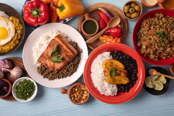 Buffet table full of lunch assorted dishes Peru Peruvian food