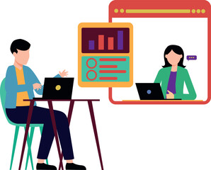 The boy is working on the laptop.