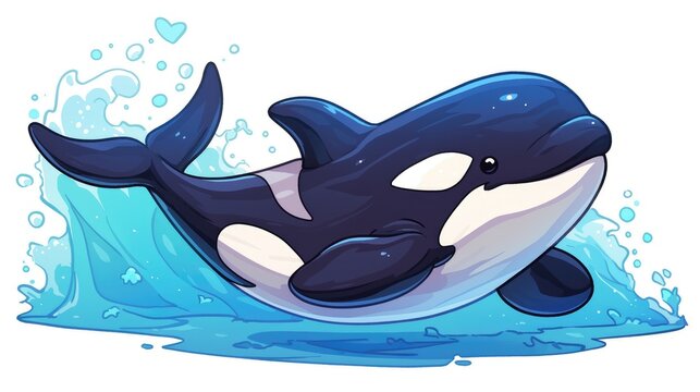 A fun and vibrant cartoon 2d icon of a whale orca isolated on a white background