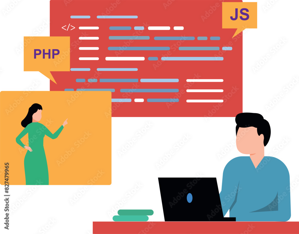 Wall mural the guy is coding php.