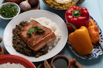 Lentils stew with fried fish and white rice monday meal