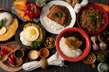 Buffet table full of lunch assorted dishes Peru Peruvian food
