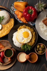 Buffet table full of lunch assorted dishes Peru Peruvian food