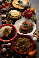 Buffet table full of lunch assorted dishes Peru Peruvian food