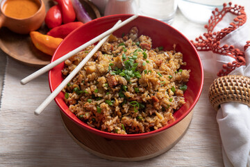 Chaufa amazonico Peruvian style fried rice lunch food chinese influence