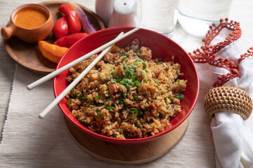 Chaufa amazonico Peruvian style fried rice lunch food chinese influence