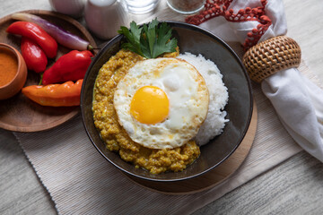 Quinua quinoa stew with cheese and fried egg peru peruvian andean food