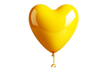 Yellow heart shaped Inflatable balloons Isolated on cut out PNG or transparent background. Flat lay Holiday card, Happy Valentine's day. Love in air. Decorate various festivals or celebration parties.