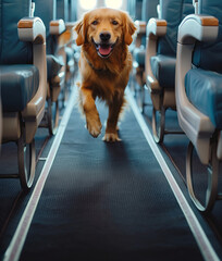 A  dog in an airplane cabin