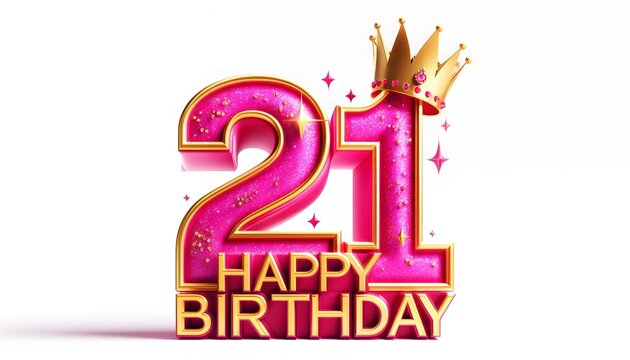 Sparkling 21st Birthday Celebration with Pink Glittery Number and Golden Crown on Light Background