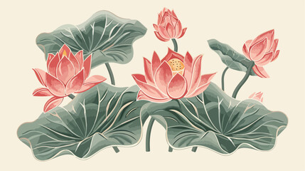 Ceramic ornament with lotus flower Cartoon Vector style