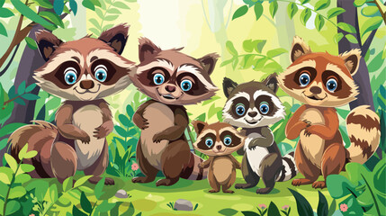 Children educational game with different cute racoons