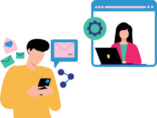 The boy is arranging the messages.