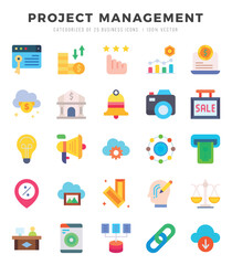 Project Management Flat icons collection. Flat icons pack. Vector illustration