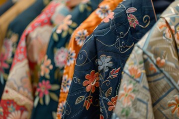 Close Up of Colorful Fabric with Floral Embroidery