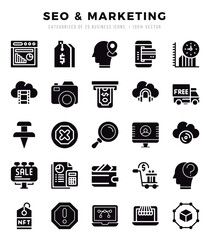 SEO & Marketing elements. Glyph web icon set. Simple vector illustration.