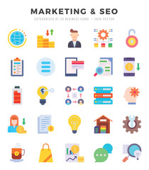 Marketing & Seo elements. Flat web icon set. Simple vector illustration.