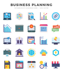 Business Planning icons set. Collection of simple Flat web icons.