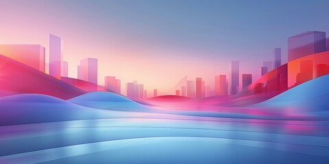 Vibrant Cityscape with Surreal Landscape at Sunset