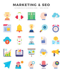 Marketing & Seo Icons Pack Flat Style. Vector illustration.