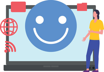 Girl looking at emoji.