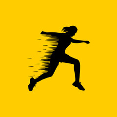 female silhouette jumping high with running vector illustration