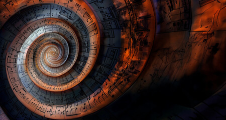 Fototapeta premium A captivating spiral of musical notation, symbolizing the endless journey through the world of music