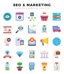 SEO & MARKETING elements. Flat web icon set. Simple vector illustration.