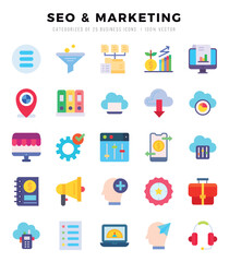 SEO & MARKETING Icons Pack Flat Style. Vector illustration.