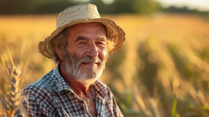 Fototapeta premium happy male farmer on the background of the field. Selective focus