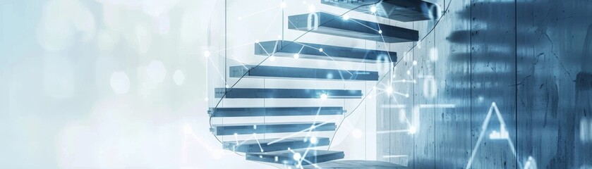 Obraz premium Futuristic metal staircase with ascending steps, gold coins on each step, isolated on white background, copy space