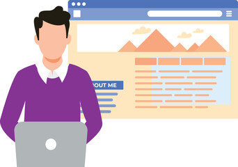 The boy is creating his written profile.