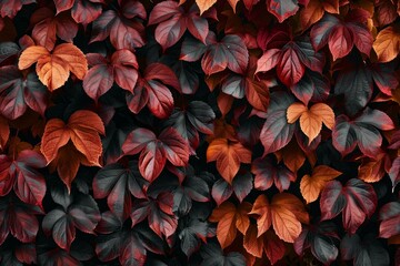 Dense tapestry of red and orange autumn leaves, perfect for a seasonal backdrop