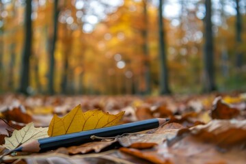 Single smartphone lies forgotten on a carpet of colorful autumn leaves in a tranquil forest - Powered by Adobe